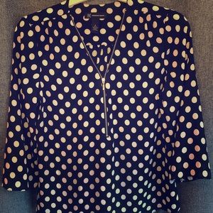 INC Navy & White Polka Dot 3/4 Sleeve Top